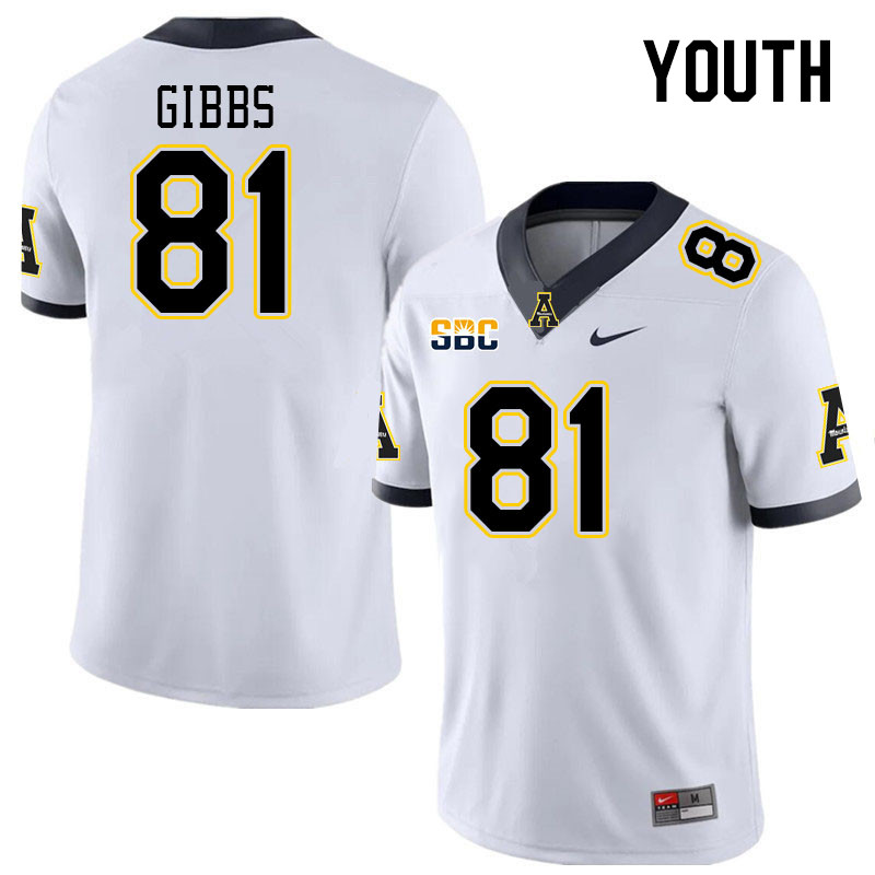 Youth #81 Miller Gibbs Appalachian State Mountaineers College Football Jerseys Stitched Sale-White - Click Image to Close